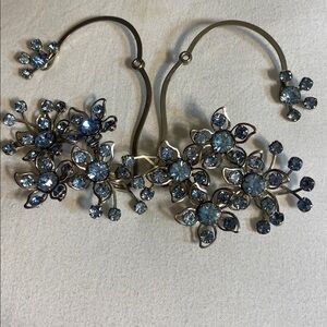 Stunning and Sparkling Vintage Blue Crystal Flower Ear Cuffs (pat pend)